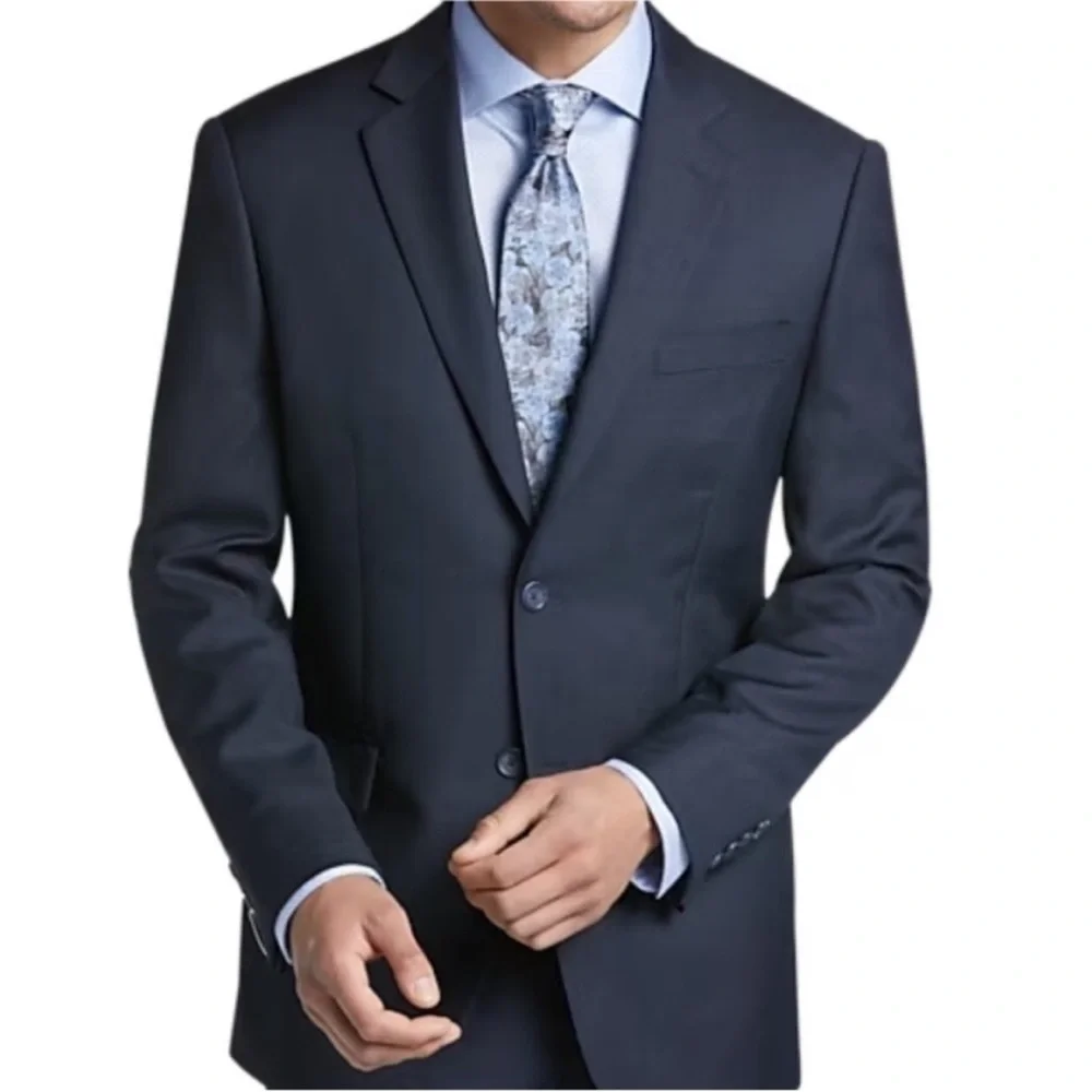 Pronto Uomo Platinum navy blue wool double button blazer jacket size 40 regular